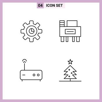 Mobile Interface Line Set of 4 Pictograms of graph router setting school christmas Editable Vector Design Elements