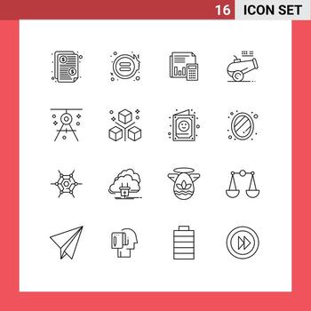 conjunto de pictogramas de 16 contornos simples de elementos de diseño de vectores editables de negocios financieros de auditoría de informes de cañón