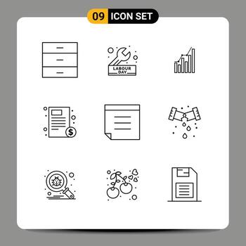 Modern Set of 9 Outlines Pictograph of file trends wrench statistics diagram Editable Vector Design Elements