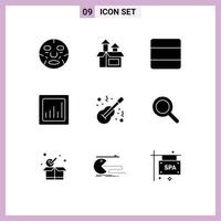 Mobile Interface Solid Glyph Set of 9 Pictograms of folk graph product chart vertical Editable Vector Design Elements