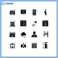 Group of 16 Modern Solid Glyphs Set for movement information app info smartphone Editable Vector Design Elements