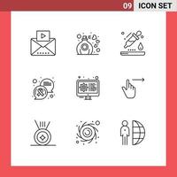 Set of 9 Vector Outlines on Grid for development cancer sign drop message chat Editable Vector Design Elements