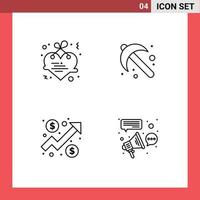 Pictogram Set of 4 Simple Filledline Flat Colors of hanging chart love spade graph Editable Vector Design Elements