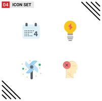Pictogram Set of 4 Simple Flat Icons of calender fan american power failure Editable Vector Design Elements