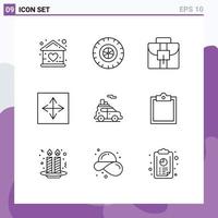 User Interface Pack of 9 Basic Outlines of car interface briefcase browser app Editable Vector Design Elements