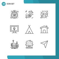 9 Thematic Vector Outlines and Editable Symbols of travel nature eclipse holidays screen Editable Vector Design Elements