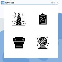 Modern Set of 4 Solid Glyphs Pictograph of pen economics nib strategic printer Editable Vector Design Elements