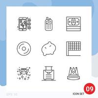 9 Universal Outline Signs Symbols of potato multimedia cash media disk Editable Vector Design Elements