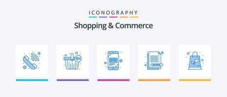 paquete de iconos azul 5 de compras y comercio que incluye lista de pistas. lista de la compra. código de barras. memorándum. escáner. diseño de iconos creativos vector