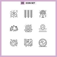 Set of 9 Modern UI Icons Symbols Signs for location scene modem mountain hill Editable Vector Design Elements