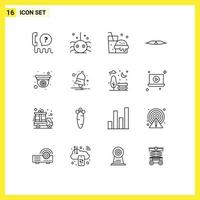 Modern Set of 16 Outlines and symbols such as cam male spider movember moustache Editable Vector Design Elements