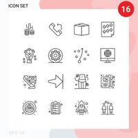 Pack of 16 Modern Outlines Signs and Symbols for Web Print Media such as gift bouquet cargo report page Editable Vector Design Elements