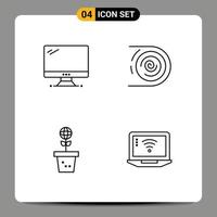 Group of 4 Modern Filledline Flat Colors Set for computer endless imac circulation environment Editable Vector Design Elements