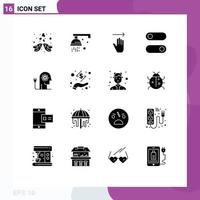 Group of 16 Modern Solid Glyphs Set for ability toggle medical switch right Editable Vector Design Elements