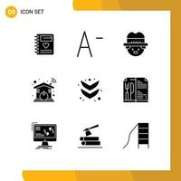 9 Universal Solid Glyphs Set for Web and Mobile Applications menu full man down wifi Editable Vector Design Elements