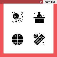 Universal Icon Symbols Group of 4 Modern Solid Glyphs of candies global classroom student school Editable Vector Design Elements