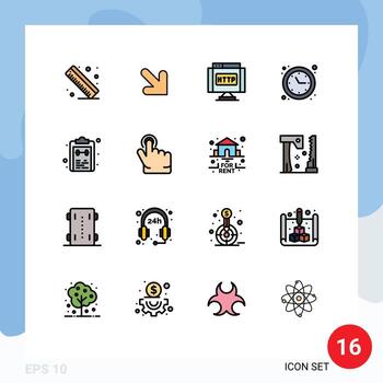 16 concepto de línea rellena de color plano para sitios web móviles y aplicaciones lista de bloc de notas tiempo de comprobación de Internet elementos de diseño de vectores creativos editables
