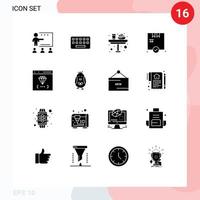 Set of 16 Vector Solid Glyphs on Grid for app box key shopping glass Editable Vector Design Elements