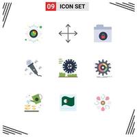 User Interface Pack of 9 Basic Flat Colors of setting motion encryption friction microphone Editable Vector Design Elements