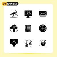 9 User Interface Solid Glyph Pack of modern Signs and Symbols of store online lock data global Editable Vector Design Elements