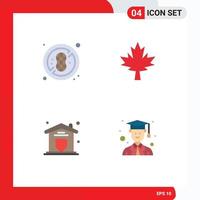 Set of 4 Vector Flat Icons on Grid for diet home canada insurance graduate Editable Vector Design Elements