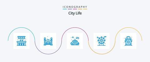 City Life Blue 5 Icon Pack Including . car. hydrant. city vector