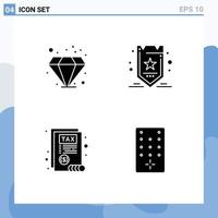 Set of 4 Modern UI Icons Symbols Signs for diamond tax marketing tag remote Editable Vector Design Elements