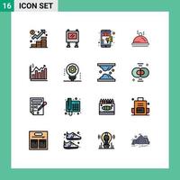 Group of 16 Flat Color Filled Lines Signs and Symbols for analysis pallater poster dish mobile marketing Editable Creative Vector Design Elements