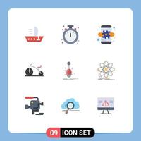 Mobile Interface Flat Color Set of 9 Pictograms of insect infant time bicycle mobile Editable Vector Design Elements