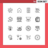 16 User Interface Outline Pack of modern Signs and Symbols of shopping bag ahnd mobile application relax coffee break Editable Vector Design Elements