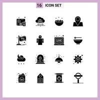 Pack of 16 creative Solid Glyphs of ipo map bowl location nest Editable Vector Design Elements