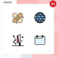 Universal Icon Symbols Group of 4 Modern Filledline Flat Colors of band aid knife globe blood calender Editable Vector Design Elements