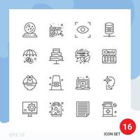 16 Universal Outlines Set for Web and Mobile Applications investment finance eye computing server Editable Vector Design Elements