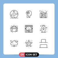 Group of 9 Outlines Signs and Symbols for building plumbing bag plumber suitcase Editable Vector Design Elements