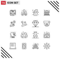 Mobile Interface Outline Set of 16 Pictograms of dollar fintech industry ink investment bank Editable Vector Design Elements