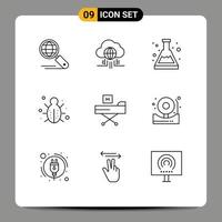 Pictogram Set of 9 Simple Outlines of bed protection acid network bug Editable Vector Design Elements