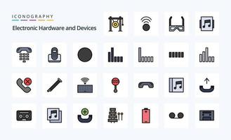 paquete de iconos de estilo lleno de línea de 25 dispositivos vector