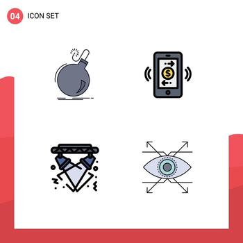 Modern Set of 4 Filledline Flat Colors and symbols such as bomb disco ddos mobile dollar light Editable Vector Design Elements