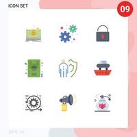 Pictogram Set of 9 Simple Flat Colors of man insurance lock game ground Editable Vector Design Elements