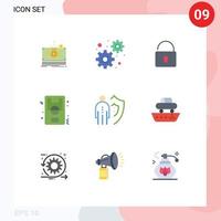 Pictogram Set of 9 Simple Flat Colors of man insurance lock game ground Editable Vector Design Elements