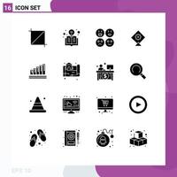 Group of 16 Solid Glyphs Signs and Symbols for map estate sad business chart Editable Vector Design Elements