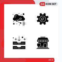 Group of 4 Modern Solid Glyphs Set for cloud archive drawer sharing energy office Editable Vector Design Elements
