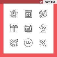 Pictogram Set of 9 Simple Outlines of report graph heart browser father Editable Vector Design Elements