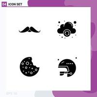 4 User Interface Solid Glyph Pack of modern Signs and Symbols of moustache sausage male computing football Editable Vector Design Elements