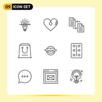 Mobile Interface Outline Set of 9 Pictograms of package commerce gift buy page Editable Vector Design Elements