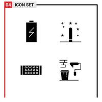 Mobile Interface Solid Glyph Set of 4 Pictograms of battery programing electric design led Editable Vector Design Elements