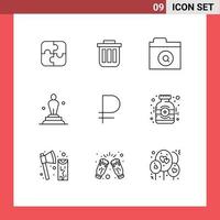 Mobile Interface Outline Set of 9 Pictograms of statue award container academy folder Editable Vector Design Elements