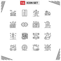16 Universal Outlines Set for Web and Mobile Applications clock send learning ecommerce wedding Editable Vector Design Elements