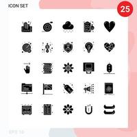 Pictogram Set of 25 Simple Solid Glyphs of spring heart cloud laboratory chemical Editable Vector Design Elements