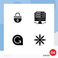 User Interface Pack of 4 Basic Solid Glyphs of lock game credits security server crypto Editable Vector Design Elements